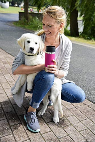 Emsa Travel Mug - Taza térmica de 0.36 l, mantiene calor 4 h y frío 8 h, acero inoxidable con base antideslizante y zona de agarre de silicona con letras grabadas, color rojo