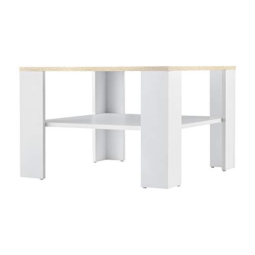 [en.casa] Mesa de Centro con Estante Inferior 60 x 60 x 40 cm Mesa de té Mesa Auxiliar Mesa de Salón Blanco y Efecto Roble