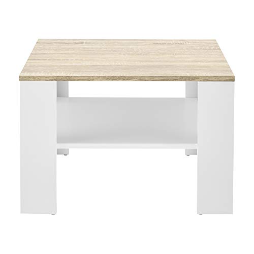 [en.casa] Mesa de Centro con Estante Inferior 60 x 60 x 40 cm Mesa de té Mesa Auxiliar Mesa de Salón Blanco y Efecto Roble