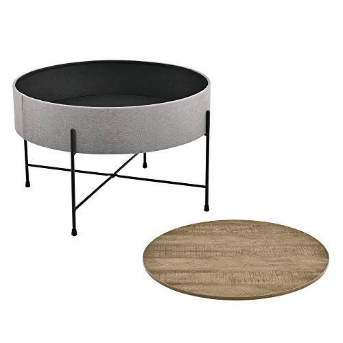 [en.casa] Mesa de Centro con Tablero extraíble 40 x 60 cm Mesa Auxiliar Redonda con Almacenamiento Interno Mesa pequeña Mesa de café y té Gris y Negro