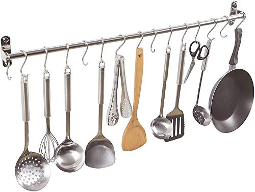 ENCOFT Colgador de Pared Organizador Barra de de Acero Inoxidable para Colgar Utensilios Toallas en Cocina Baño (80cm, Plata)