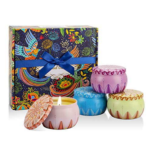 Enibon Velas Aromaticas de Regalo 5,3oz*4, 35-40 Horas Tiempo de Combustion, Velas Perfumadas 100% Cera de Soja Natural Aliviar Estrés y Relajación, Regalos Originales Mujer para Cumpleaños, Navidad