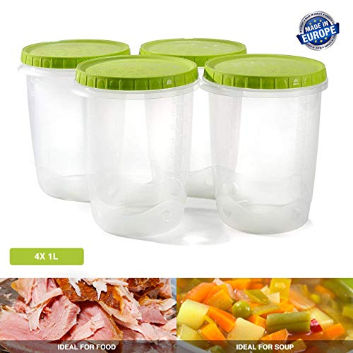 Envases comida tapers hermetico potes congelar sopa bebé recipiente para almacenar alimentos tapa conserva cajas plastico - Paquete 4-1L - Hecho en EUROPA