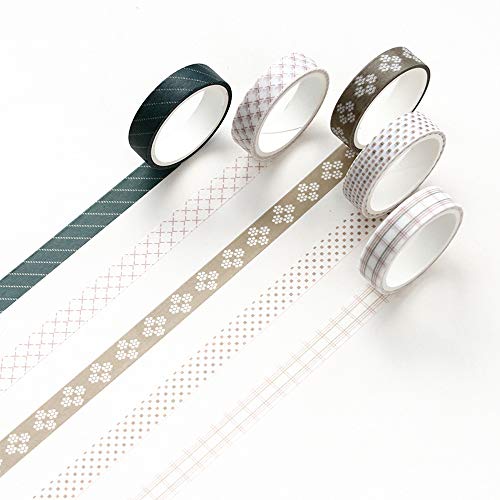 EnYan - Juego de 5 rollos de cinta Washi para decoración, 10 mm de ancho, cinta decorativa japonesa para planificadores de diarios, manualidades, álbumes de recortes
