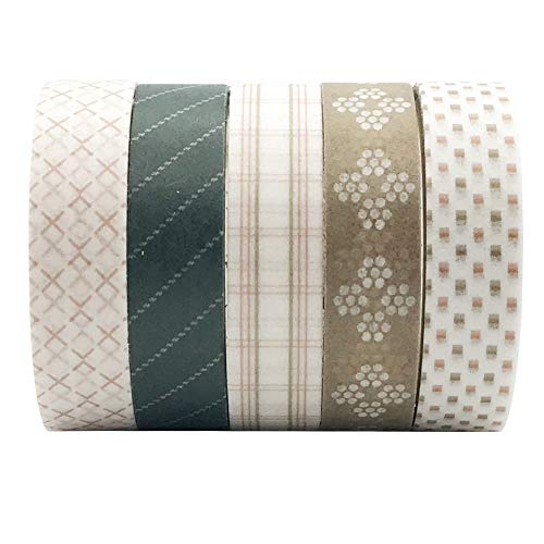 EnYan - Juego de 5 rollos de cinta Washi para decoración, 10 mm de ancho, cinta decorativa japonesa para planificadores de diarios, manualidades, álbumes de recortes