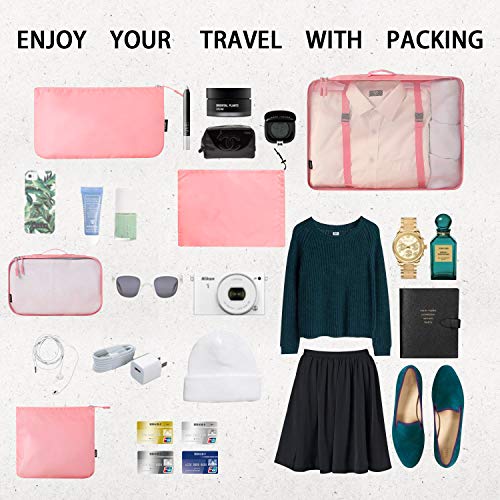 Eono by Amazon - 8 Set Cubos de Embalaje, Organizadores para Maletas, Travel Packing Cubes, Equipaje de Viaje Organizadores, con Bolsa de Zapatos, Bolsa de Cosméticos y Bolsa de Lavandería, Rosado