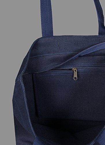 EONO Grande de la lona tote bag tela bolso de compras verduras reutilizables respetuosa del medio ambiente de ultramarinos de hombro de yute bolso de tela mujer- Llano Azul marino | 0503