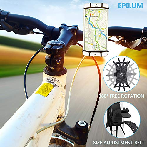 Epilum Soporte Movil Bicicleta, Universal Rotación 360° Soporte Manillar de Silicona Soporte Movil para Bicicleta Motocicleta Ciclismo GPS Nacigatore para iPhone 11 8 Plus X XS MAX XR Samsung