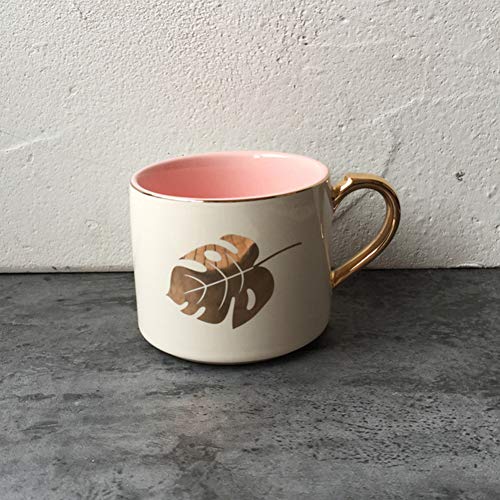 Erjialiu Pintado a Mano Tés Rosa Porcelana Taza de Café Carta de Impresión Té Leche Tazas Y Tazas De Cerámica para Amigos Regalo,Estilo 3,201-300ml