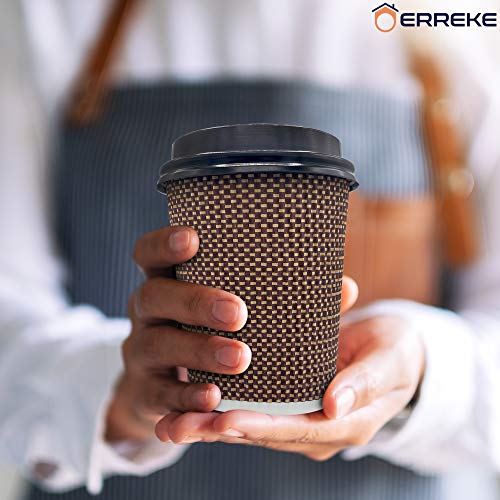 Erreke – Vasos Desechables de Triple Pared con Tapa, 240 ml, 8 Onzas, para café, té, Bebidas Calientes y frías (25)