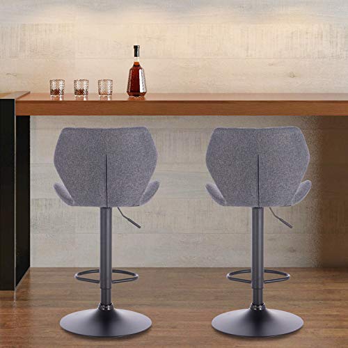 eSituro 2X Taburete de Bar Juego de 2 Sillas de Bar con Asiento Tapizado Altura Ajustable y Giratorio Cromado, Taburete Alto Lino para Cocina, Bar Gris Oscuro SBST0369-2