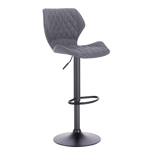 eSituro 2X Taburete de Bar Juego de 2 Sillas de Bar con Asiento Tapizado Altura Ajustable y Giratorio Cromado, Taburete Alto Lino para Cocina, Bar Gris Oscuro SBST0369-2