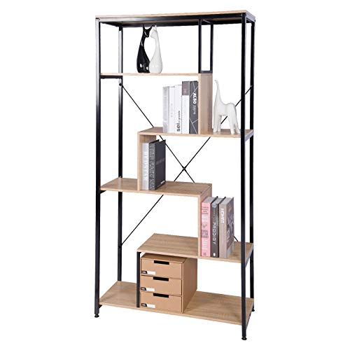 eSituro Estantería Librería Estante de Metal Estante de Cocina Estante de Almacenamiento de Organizador Multifuncional para Libros Plantas con 5 Estantes Metal + MDF 84x34x160CM SSTR0051