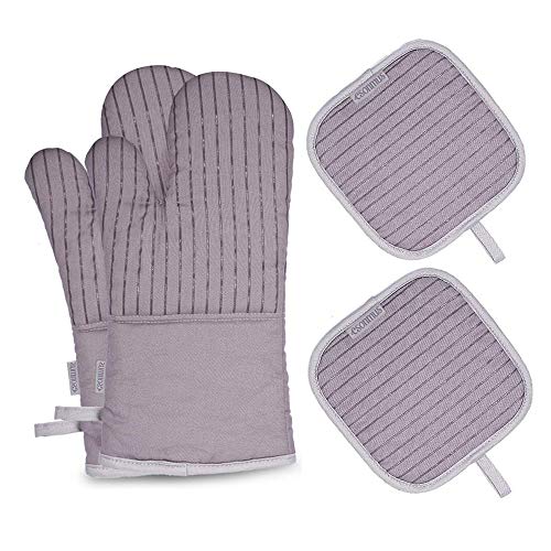 esonmus Guantes de Cocina de Silicona, Mangas largas Guantes de Cocina Dobles con Dos Guantes aislantes Resistentes al Calor y Antideslizantes para cocinar Alimentos para cocinar (Gris Raya)