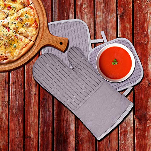 esonmus Guantes de Cocina de Silicona, Mangas largas Guantes de Cocina Dobles con Dos Guantes aislantes Resistentes al Calor y Antideslizantes para cocinar Alimentos para cocinar (Gris Raya)