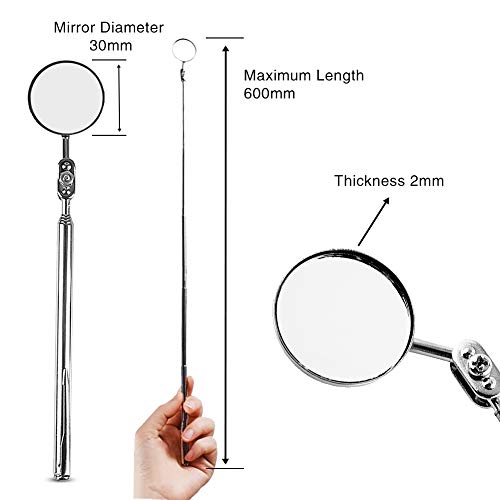 Espejo de inspección telescópico, Herramienta de espejo telescópico retráctil con mango para automóviles mecánicos(30 * 600 mm Clip de la pluma)