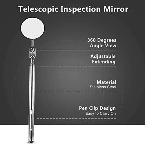 Espejo de inspección telescópico, Herramienta de espejo telescópico retráctil con mango para automóviles mecánicos(30 * 600 mm Clip de la pluma)