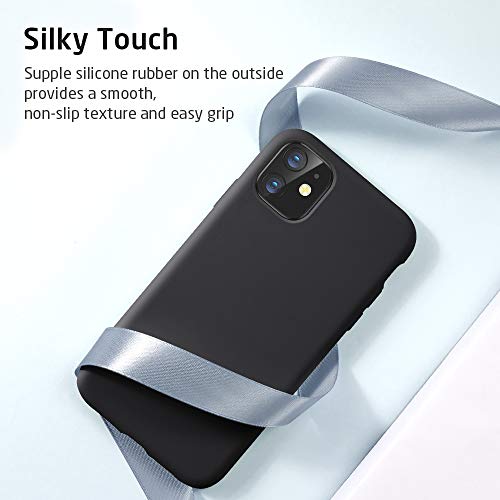 ESR Funda Blanda Compatible con iPhone 11, Carcasa de Silicona Líquida Suave con Agarre Cómodo y Protector de Pantalla y Cámara, Absorbe de los Golpes para iPhone 11 6,1”, Negro, Serie Yippee