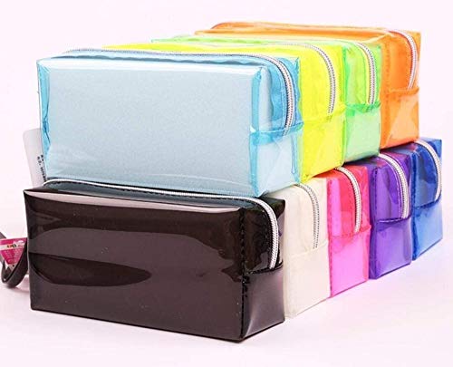 Estuche de lápices de gelatina transparente con cremallera Bolsa de cosméticos Azul claro Elegante y popular