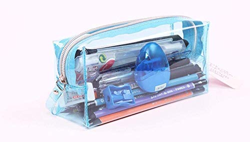 Estuche de lápices de gelatina transparente con cremallera Bolsa de cosméticos Azul claro Elegante y popular