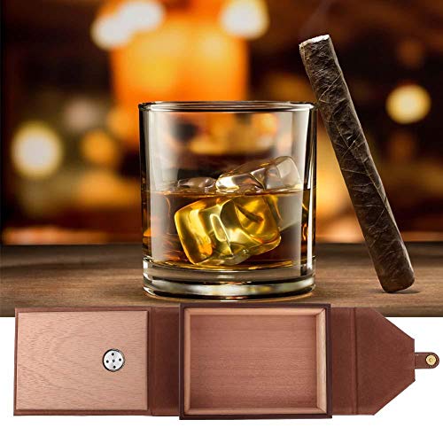 Estuche Para Cigarros Portátil Cigarrillo Hecho a Mano Cigarro de Madera Humidor Cedro Español Caja de Almacenamiento de Cigarros de Cuero Artificial Con Higrómetro, Humidor Para Viajes(Brown)