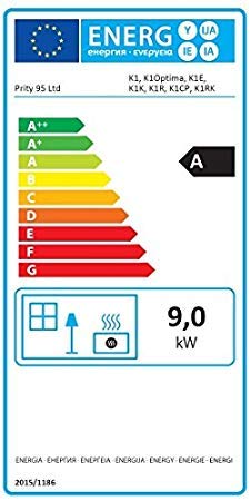 Estufa de leña con múltiples combustibles, quemador de leña con patas Prity K1E 9 kw.