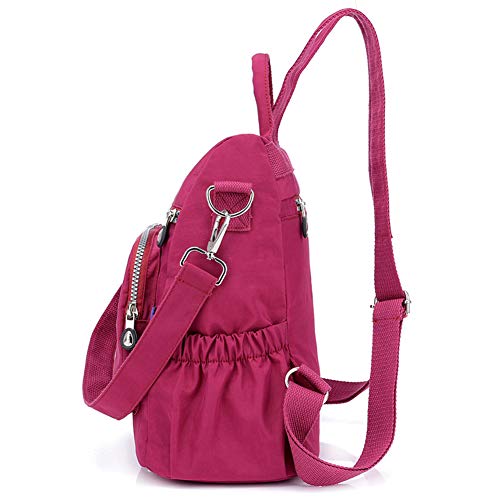 Estwell Mochila Mujer Casual Bolso Mochila Antirrobo Impermeable Nylon Mochila Escuela Multifuncional Gran Capacidad Bolso Bandolera Mochila de Viaje, Vino Rojo