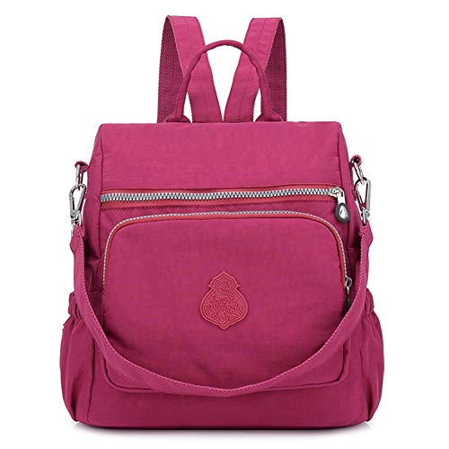 Estwell Mochila Mujer Casual Bolso Mochila Antirrobo Impermeable Nylon Mochila Escuela Multifuncional Gran Capacidad Bolso Bandolera Mochila de Viaje, Vino Rojo