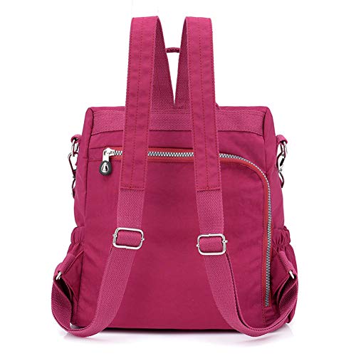 Estwell Mochila Mujer Casual Bolso Mochila Antirrobo Impermeable Nylon Mochila Escuela Multifuncional Gran Capacidad Bolso Bandolera Mochila de Viaje, Vino Rojo