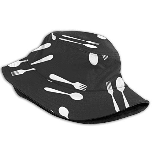 EU Spoones Forks Vajilla Imprimir Bucket Hat Reversible Fisherman Cap para Hombres Mujeres