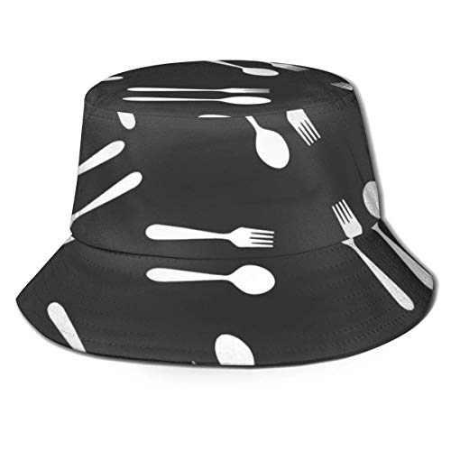 EU Spoones Forks Vajilla Imprimir Bucket Hat Reversible Fisherman Cap para Hombres Mujeres