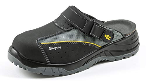 EuroRoutier Stingray Black Leather, Zuecos Zapatos de Seguridad Certificado CE EN ISO SB+A+E+FO+SRC (42)