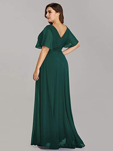 Ever-Pretty Vestido de Fiesta Noche Largo para Mujer Cuello V Manga Corta Talla Grande Verde Oscuro 58