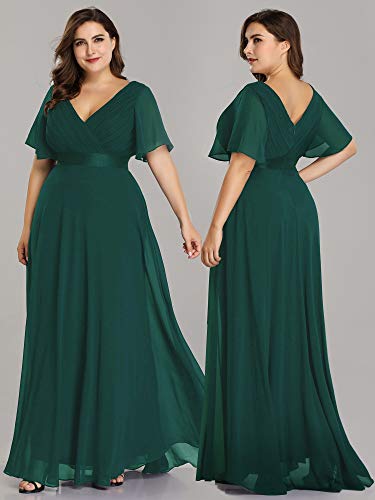 Ever-Pretty Vestido de Fiesta Noche Largo para Mujer Cuello V Manga Corta Talla Grande Verde Oscuro 58