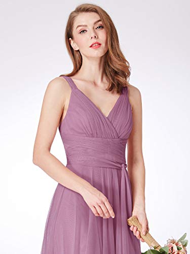 Ever-Pretty Vestido de Gala Cuello en V Tul sin Mangas Corte Imperio A-línea para Mujer Orquídea 52