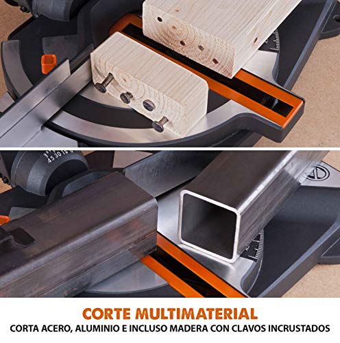 EVOLUTION POWER TOOLS R210CMS Sierra ingletadora fabricada de un compuesto multimaterial, 230 V, 210 mm