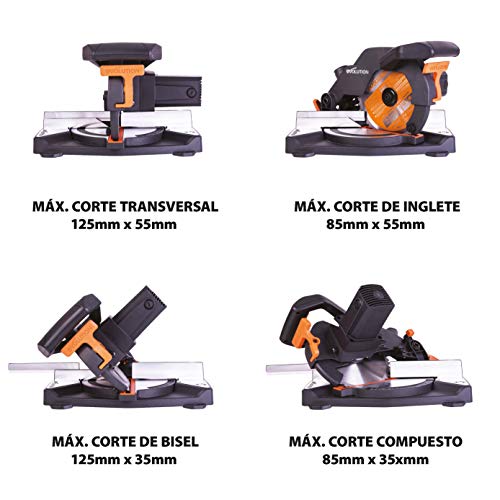 EVOLUTION POWER TOOLS R210CMS Sierra ingletadora fabricada de un compuesto multimaterial, 230 V, 210 mm