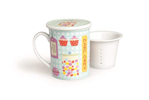 Excelsa - Taza para infusiones con Filtro y Tapa Sweet, Porcelana, Multicolor, 8 x 10 x 10 cm