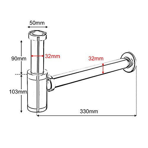 EXLECO Sifones Desagüe de Acero Inoxidable de 1 1/4" Sifón para lavabo Sifón de Tubo Universal Sifón Cromado para Lavabo