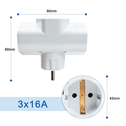 Extrastar Adaptador Triple Schuko 16 A 250v 3680W G02103 2 paquetes