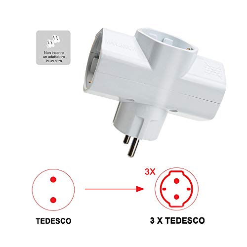 Extrastar Adaptador Triple Schuko 16 A 250v 3680W G02103 2 paquetes