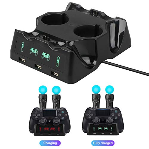 F-blue 4 en 1 Cargador Sustitución del Controlador 4 en para PS4 Mover/VR Controller Soporte de Carga Muelle de la estación