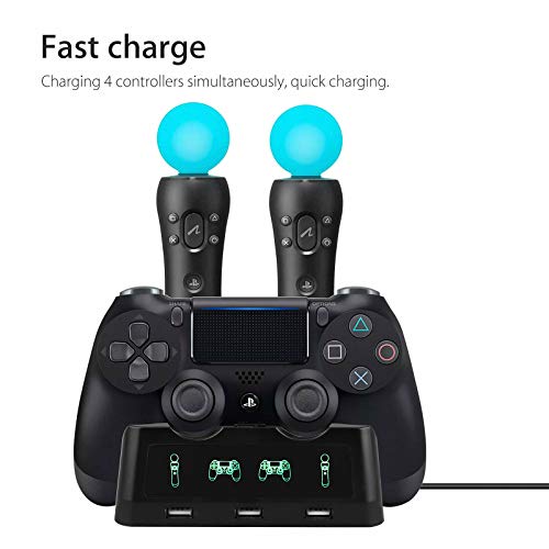 F-blue 4 en 1 Cargador Sustitución del Controlador 4 en para PS4 Mover/VR Controller Soporte de Carga Muelle de la estación