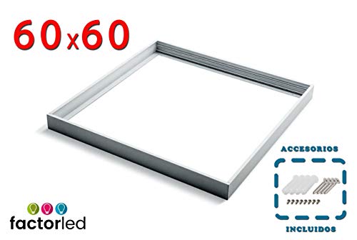 FactorLED Kit de Superficie para Panel 60x60 con Marco blanco, Fabricado en Aluminio, Kit para Techos - Accesorios Led