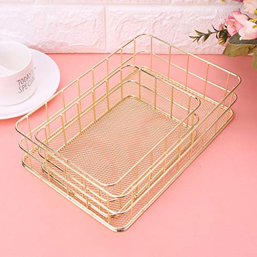 Fafalloagrron - Cesta de almacenamiento de metal dorado, estilo moderno para cocina, oficina, baño, estantes de maquillaje, organizador de escritorio, hierro, dorado, Small