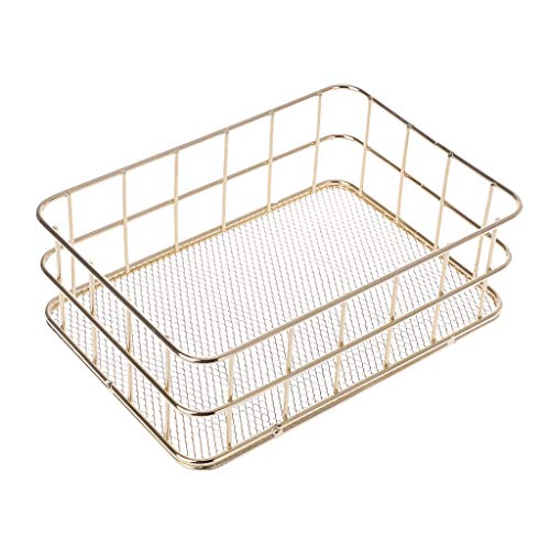 Fafalloagrron - Cesta de almacenamiento de metal dorado, estilo moderno para cocina, oficina, baño, estantes de maquillaje, organizador de escritorio, hierro, dorado, Small