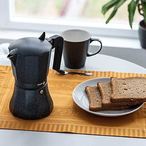 Fagor Tiramisu. La cafetera Tiramisu está Fabricada en Aluminio Extra Grueso. Pomo y Mangos ergonómicos Fabricados en Nylon Muy Resistente Toque Frio. Junta Silicona de Gran Durabilidad (3 Tazas)