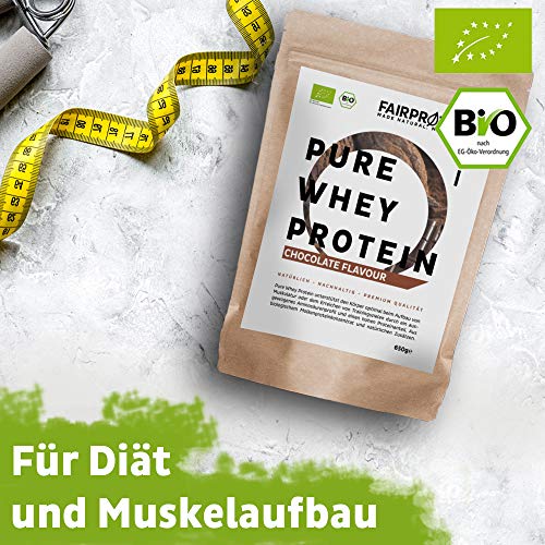 Fairprotein® Orgánica Whey Proteína de Suero Chocolate sin soja - Batidos de proteína"certificado orgánico" 650g de polvo de Bio proteína