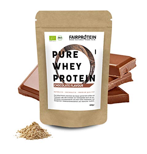 Fairprotein® Orgánica Whey Proteína de Suero Chocolate sin soja - Batidos de proteína"certificado orgánico" 650g de polvo de Bio proteína