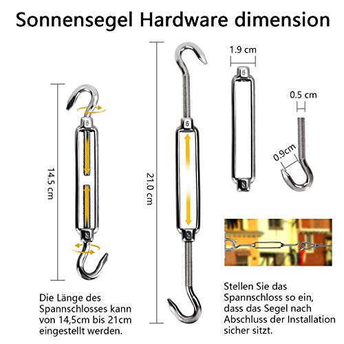 Familybox Kit de Montaje para Toldo, 42 Piezas Heavy Duty Sun Shade Sail Hardware Kit de Acero Inoxidable en para Triángulo, Cuadrado, Rectángulo, Accesorios de fijación de Vela Sun Shade
